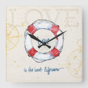 Coastal Quote   Love is the best lifesaver Square Wall Clock
