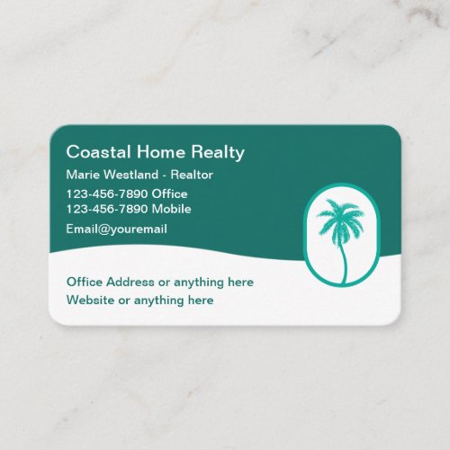 Coastal Real Estate Agent Palm Tree Theme Business Card