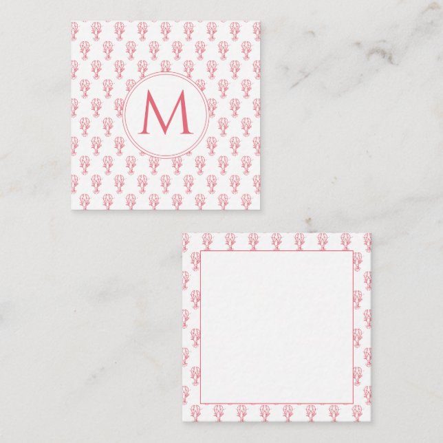 Coastal Red and White Lobsters Monogram Note Card (Front/Back)