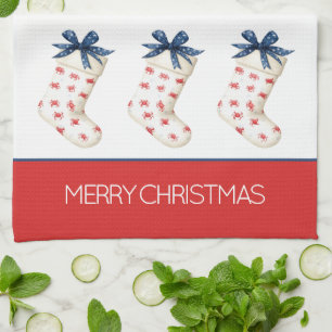 Coastal Red Crab Christmas Stocking Kitchen Towel