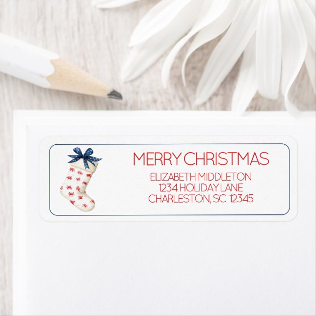 Coastal Red Crab Christmas Stocking Label (Insitu)