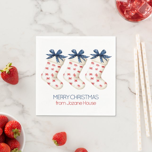 Coastal Red Crab Christmas Stockings Napkins (Insitu)
