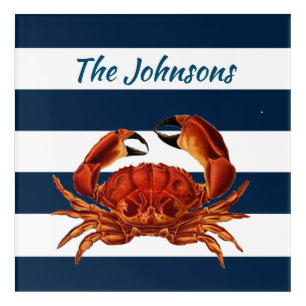Coastal Red Crab Nautical Stripes Acrylic Print