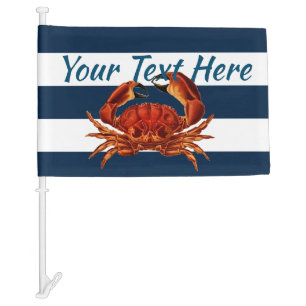 Coastal Red Crab Nautical Stripes Car Flag