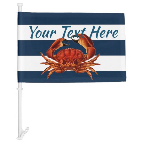 Coastal Red Crab Nautical Stripes Car Flag