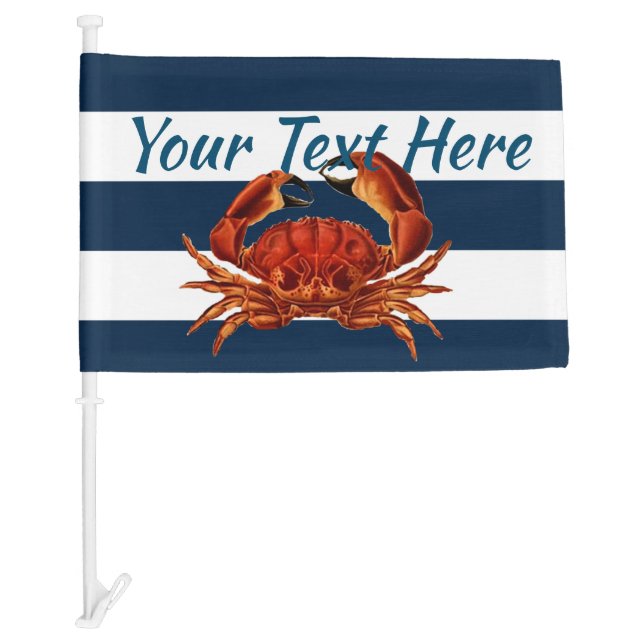 Coastal Red Crab Nautical Stripes Car Flag (Front)