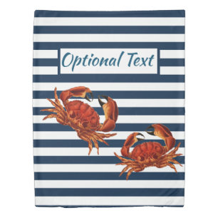Coastal Red Crab Nautical Stripes Duvet Cover