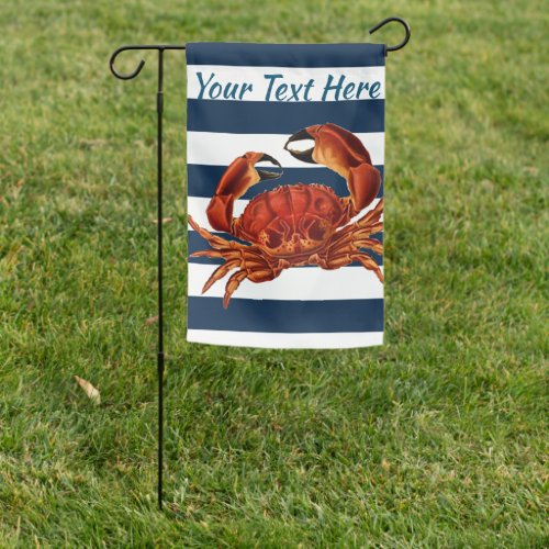 Coastal Red Crab Nautical Stripes Garden Flag