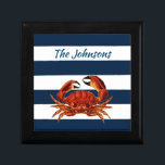 Coastal Red Crab Nautical Stripes Gift Box<br><div class="desc">Red crab over nautical blue stripes; perfect for nautical or coastal looks. 

Customize to your liking.</div>