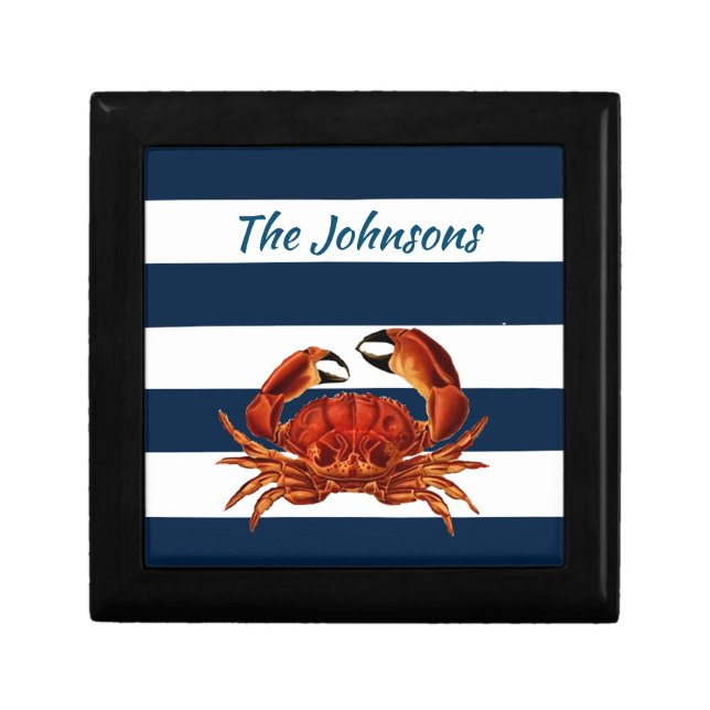 Coastal Red Crab Nautical Stripes Gift Box (Front)