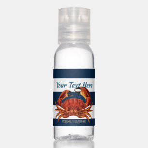 Coastal Red Crab Nautical Stripes Hand Sanitizer