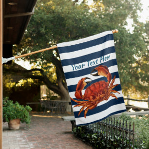 Coastal Red Crab Nautical Stripes House Flag