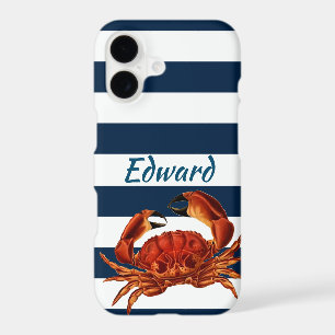Coastal Red Crab Nautical Stripes iPhone 17 Case