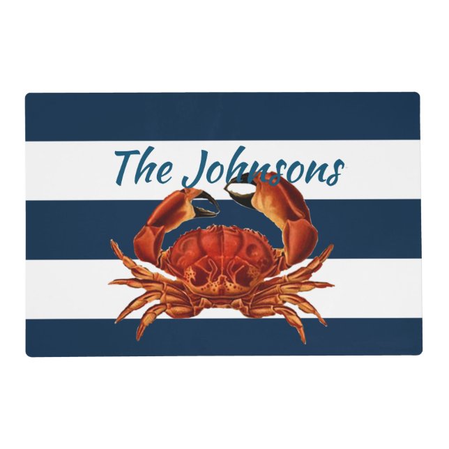 Coastal Red Crab Nautical Stripes Placemat (Front)