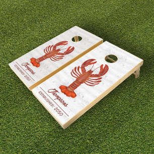 Coastal Red Lobster Family Personalized Cornhole Set