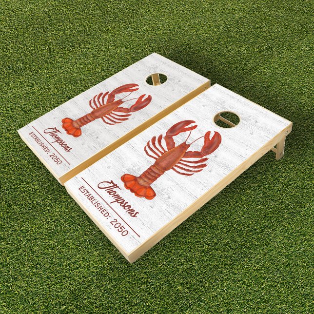 Coastal Red Lobster Family Personalized Cornhole Set (Custom Lobsters corn hole set)