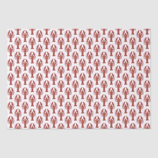 Coastal Red Orange Antique Lobster Pattern Tissue Paper (Front)