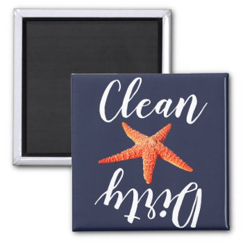 Coastal Red Starfish & Navy Clean Dirty Dishwasher Magnet by GrudaHomeDecor at Zazzle