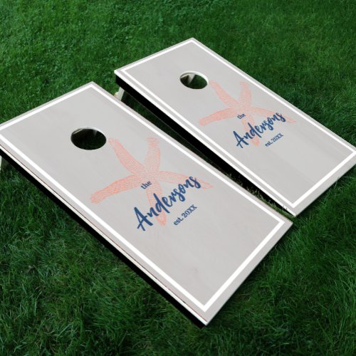 Coastal Red White and Blue Starfish Cornhole Set