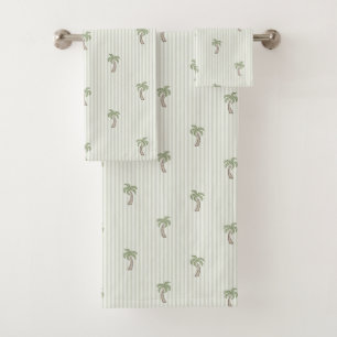 Coastal Resort Palm Tree & Stripes Tuscan Olive Bath Towel Set