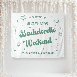 Coastal Retro Beach Green Bachelorette Tapestry