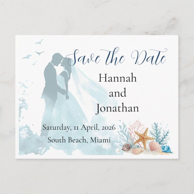Coastal Romance Wedding Save the Date Invitation Postcard (Front)