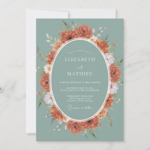 Coastal Rust Teal Wreath Wedding Invitation