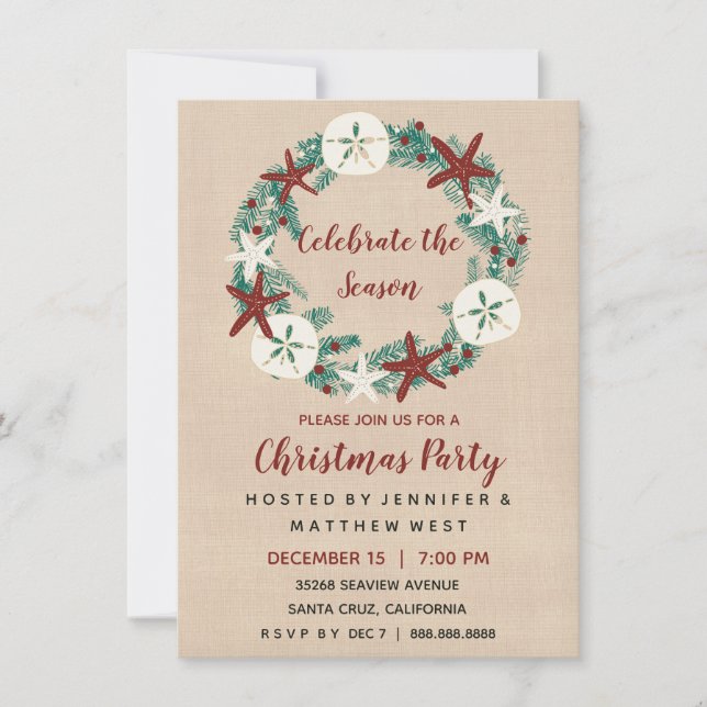Coastal Rustic Beach Christmas Holiday Party Invitation (Front)