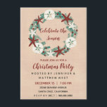 Coastal Rustic Beach Christmas Holiday Party Invitation<br><div class="desc">Blue spruce wreath adorned with starfish and sand dollars. © Coastal Beach Style Cindy Bendel</div>