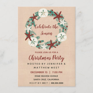 Coastal Rustic Beach Christmas Holiday Party Invitation