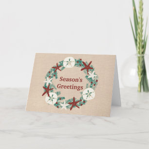 Coastal Rustic Beach Christmas Wreath Holiday Card