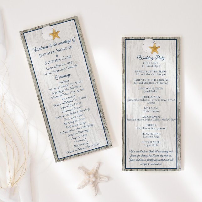 Coastal Rustic Driftwood Sand Dollar Wedding  Program (Creator Uploaded)