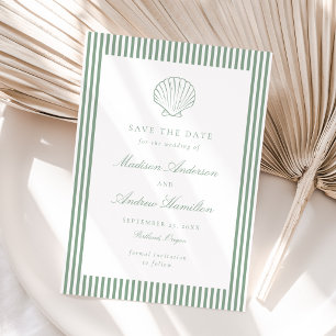 Coastal Sage Stripe Shell Wedding Save the Date