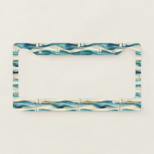 Coastal Sailboat Waves Nautical Pattern (2) License Plate Frame