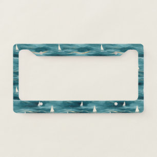 Coastal Sailboat Waves Nautical Pattern (3) License Plate Frame