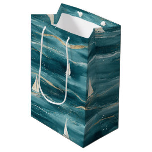 Coastal Sailboat Waves Nautical Pattern (3) Medium Gift Bag