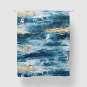 Coastal Sailboat Waves Nautical Pattern (4) Blackout Curtains