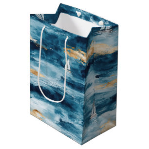 Coastal Sailboat Waves Nautical Pattern (4) Medium Gift Bag