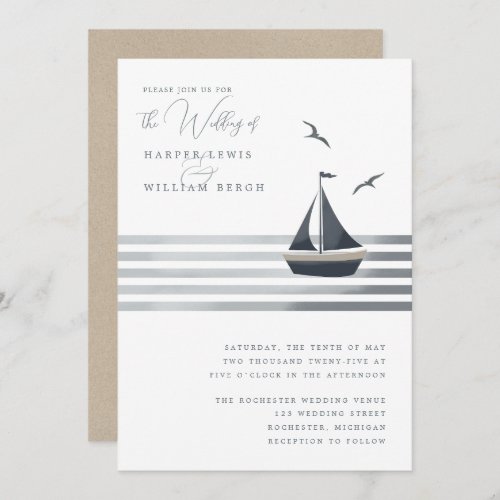 Coastal sailboat wedding invitation