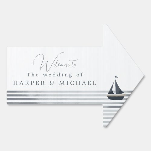 Coastal sailboat wedding welcome arrow sign