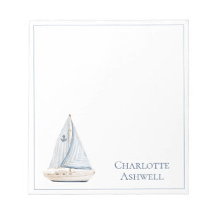 Coastal Sailboat With Blue Stripe Sail Personalize Notepad