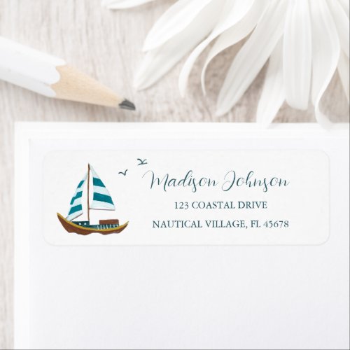 Coastal sailing boat Baby Shower address Label