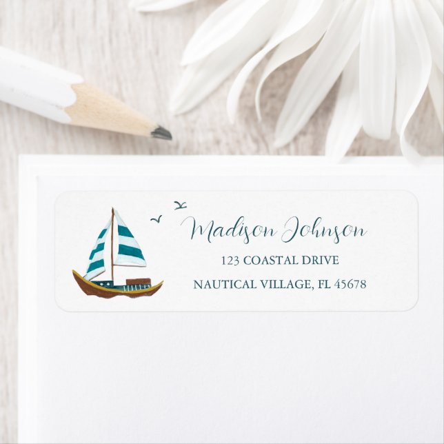 Coastal sailing boat Baby Shower address Label (Insitu)