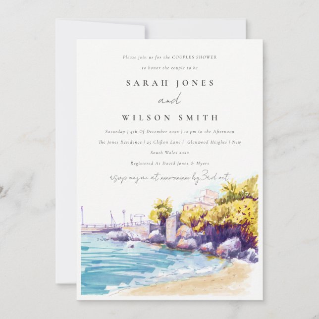 Coastal Sand Beach Rocky Seascape Couples Shower  Invitation (Front)
