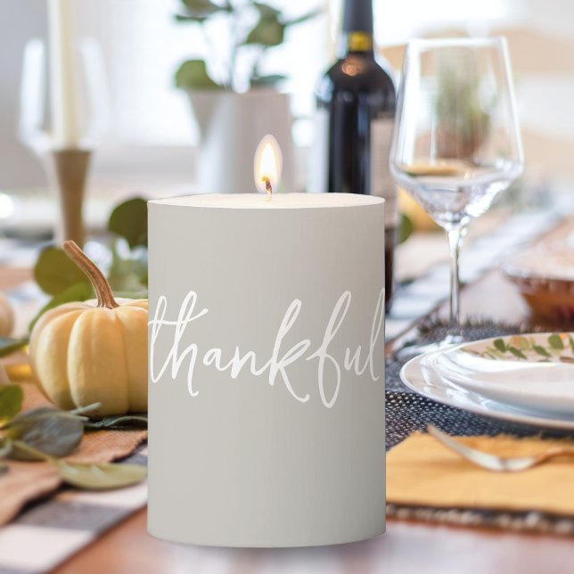 Coastal Sand Beige Thankful Thanksgiving Pillar Candle (Creator Uploaded)