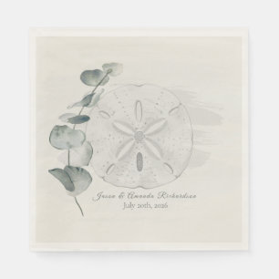 Coastal Sand Dollar & Eucalyptus watercolor Napkins