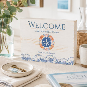 Coastal Sand Dollar Wood Block Welcome Sign