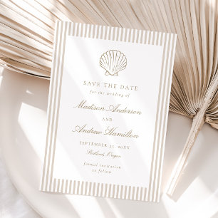 Coastal Sand Stripe Shell Wedding Save the Date