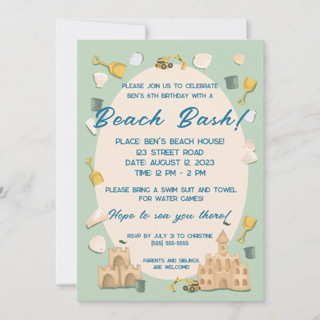 Coastal Sandcastle Beach Birthday Baby Shower Invitation (Front)