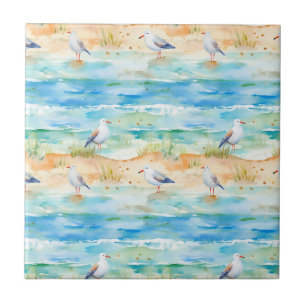 Coastal Sandpiper Shoreline Pattern (1) Ceramic Tile